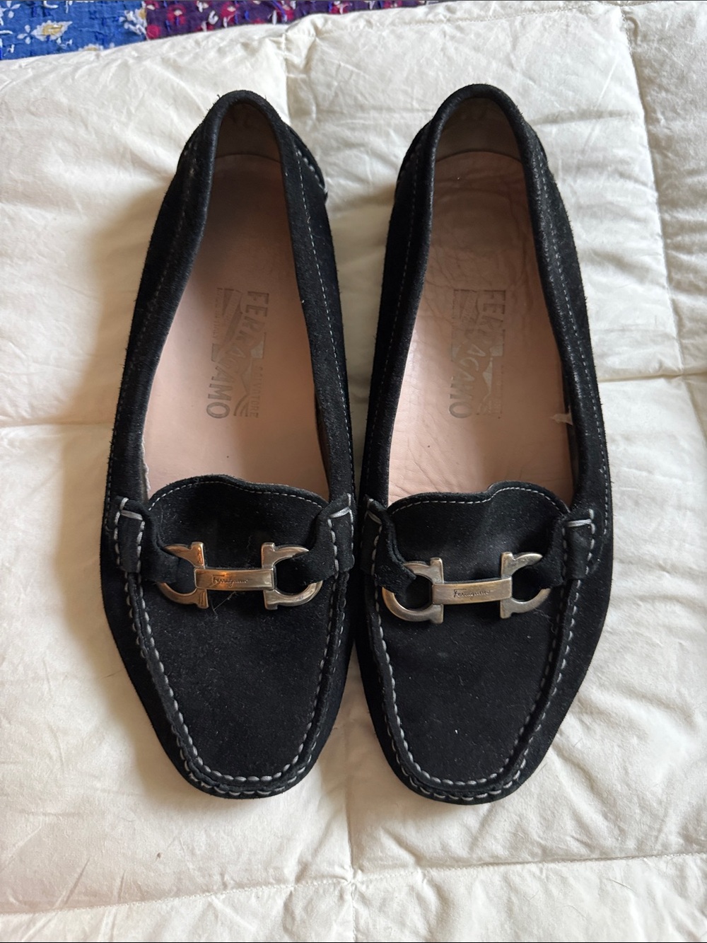 Salvatore Ferragamo Black Suede Horsebit Loafers
